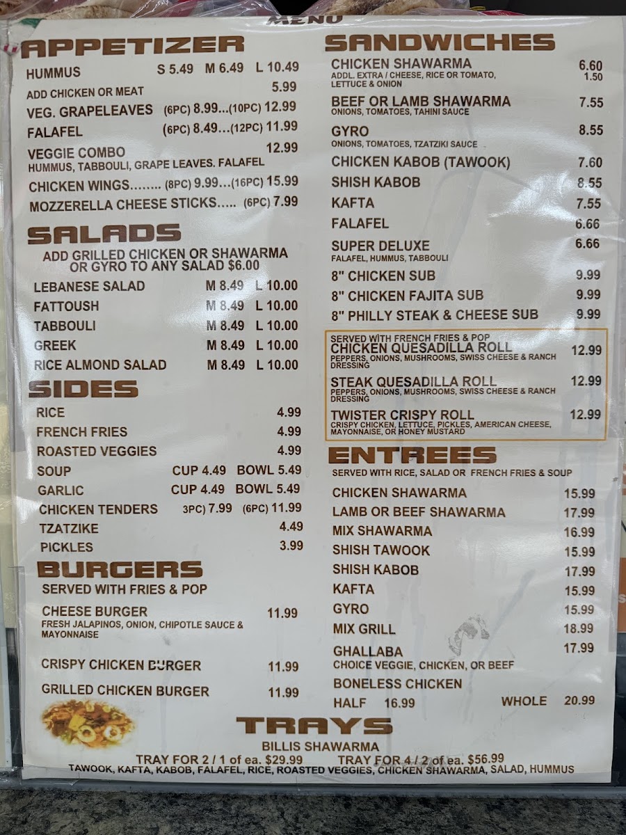 Billi's Shawarma Menu - Image 3