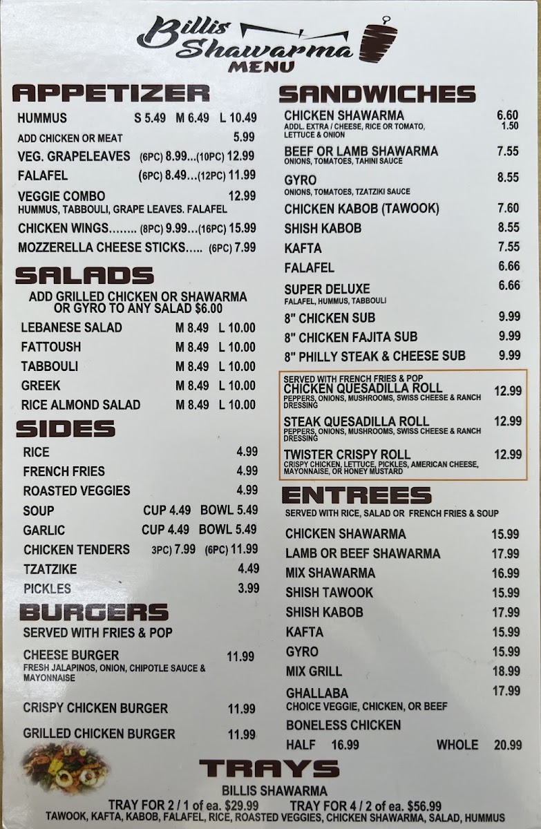 Billi's Shawarma Menu - Image 4