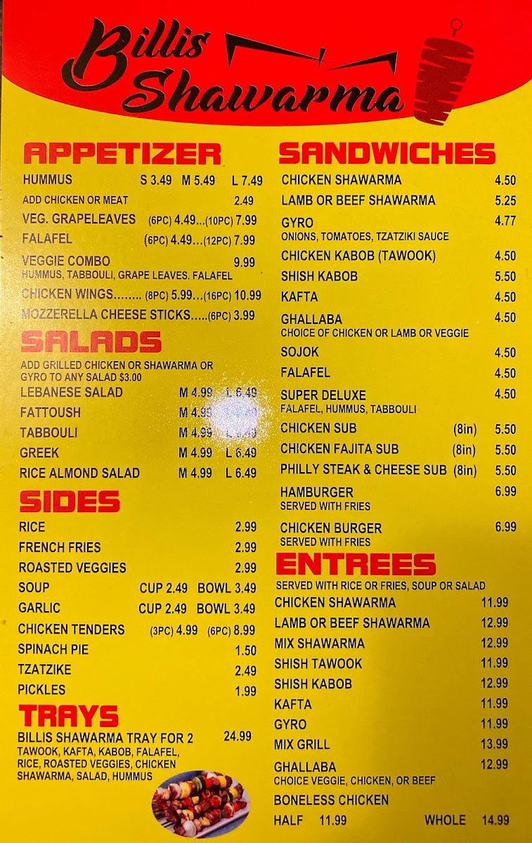 Billi's Shawarma Menu - Image 5