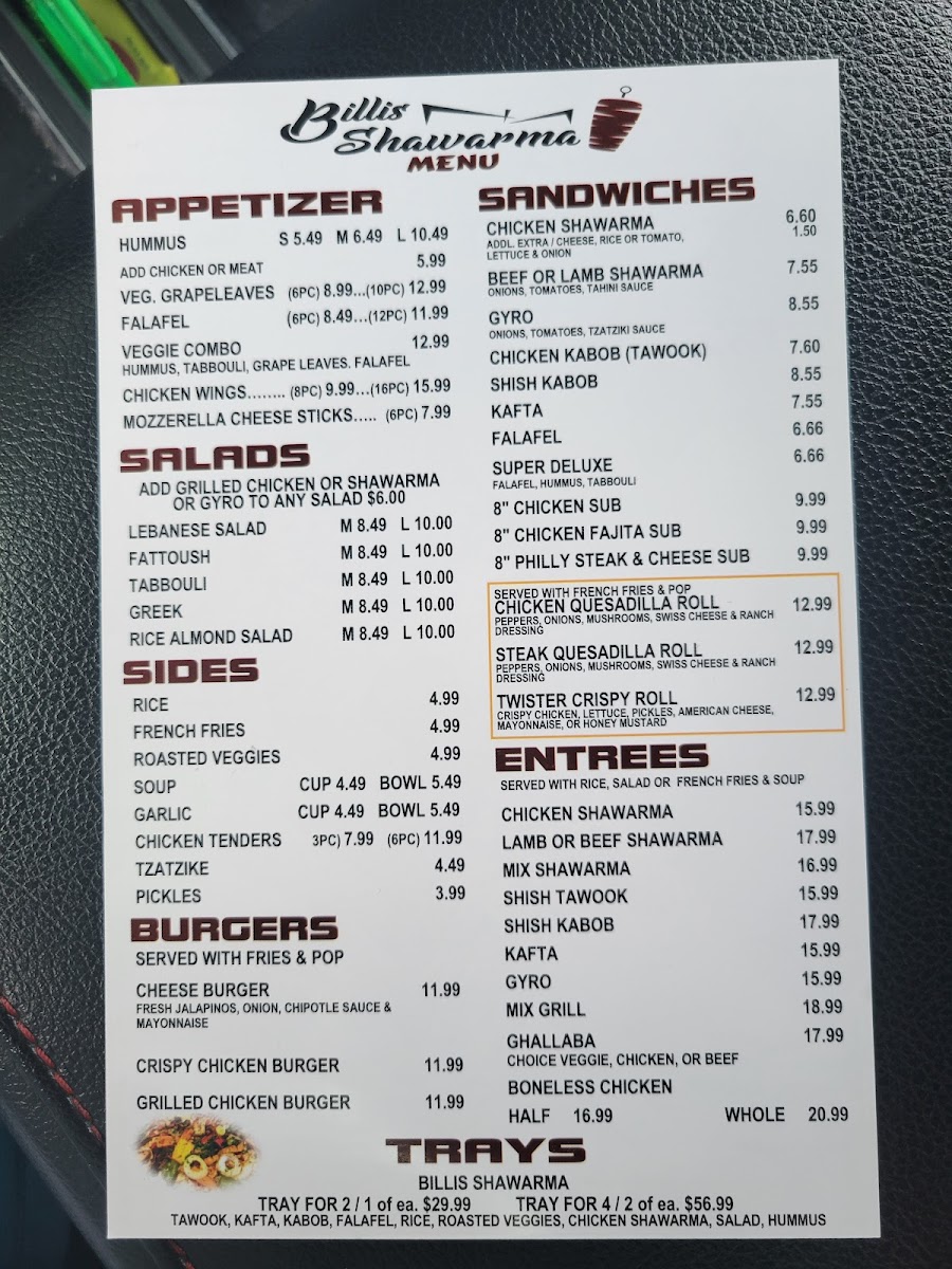 Billi's Shawarma Menu - Image 6